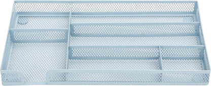 Annova Desk Drawer Organizer Tray for Office Organization - Metal Mesh - Storage Tray with Dividers for Pens, Desktop Accessories, Bathroom, Kitchen, Makeup and Office Supplies (Small, Gold)