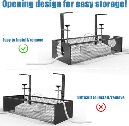 Under Desk Cable Management Tray, No Drill Steel Cord Organizer Kit with 52Pcs Different Essential Accessories for Home Office Standing Desk (13.4inch, Black)