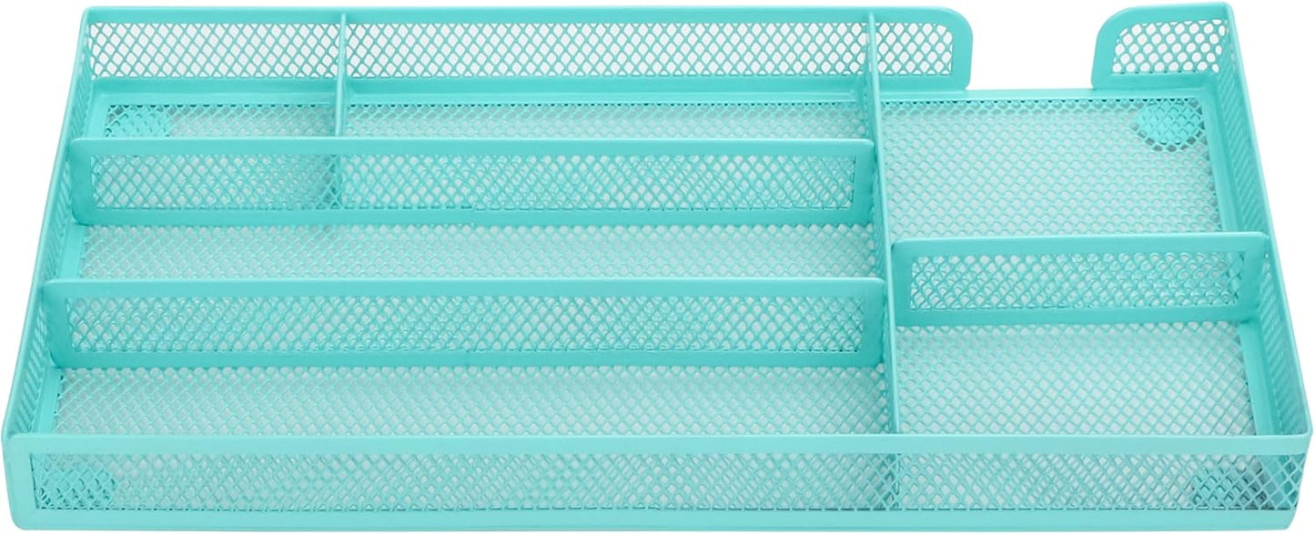 Annova Desk Drawer Organizer Tray for Office Organization - Metal Mesh - Storage Tray with Dividers for Pens, Desktop Accessories, Bathroom, Kitchen, Makeup and Office Supplies (Small, Gold)