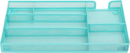 Annova Desk Drawer Organizer Tray for Office Organization - Metal Mesh - Storage Tray with Dividers for Pens, Desktop Accessories, Bathroom, Kitchen, Makeup and Office Supplies (Small, Gold)