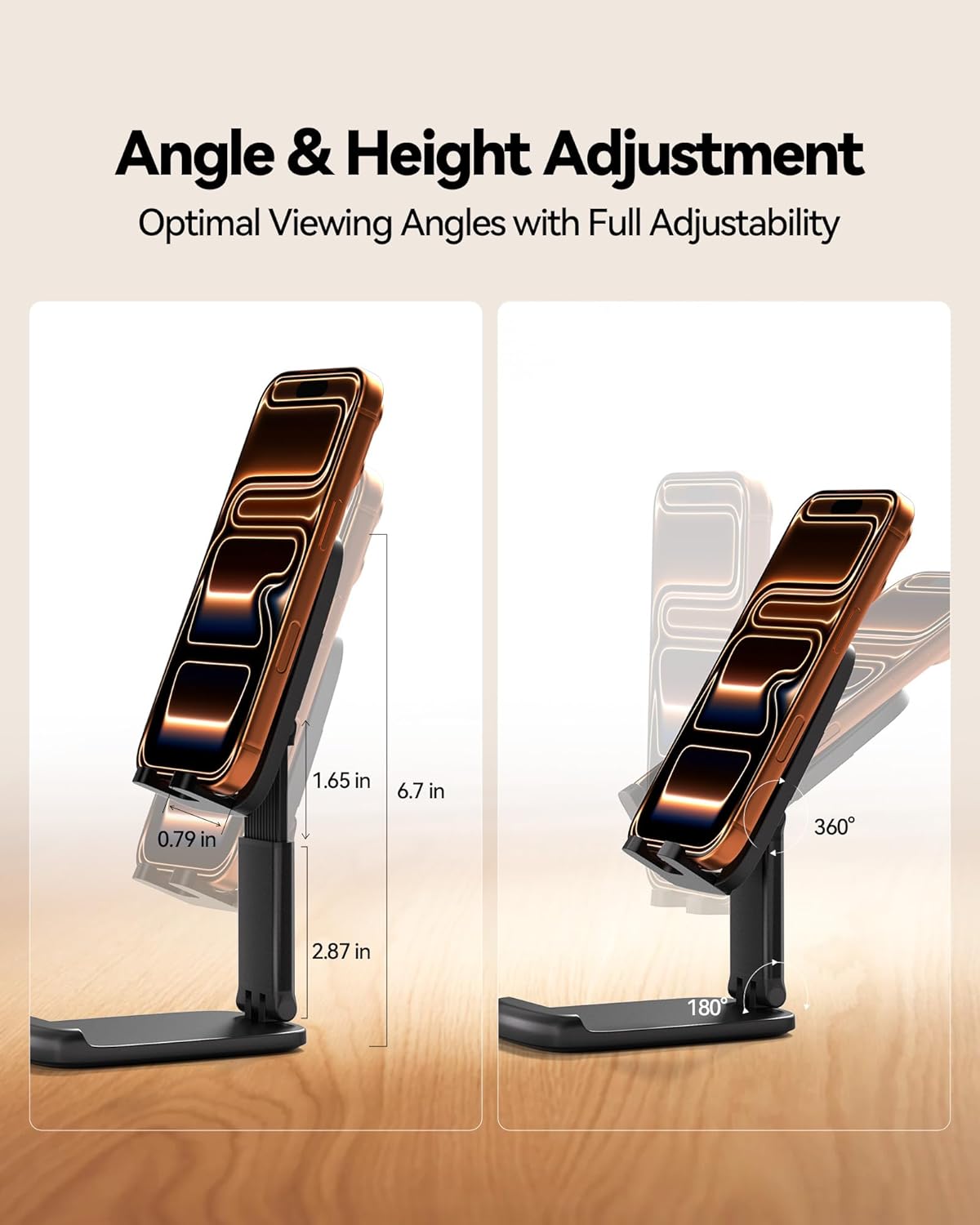 2 Pack Cell Phone Stand for Desk, iPad Stand [Height Adjustable & Upgraded Stable Base] Foldable & Non-Slip Silicone Pad Phone Holder, iPhone Stand for All Smartphones, iPad | Office Desk Accessories