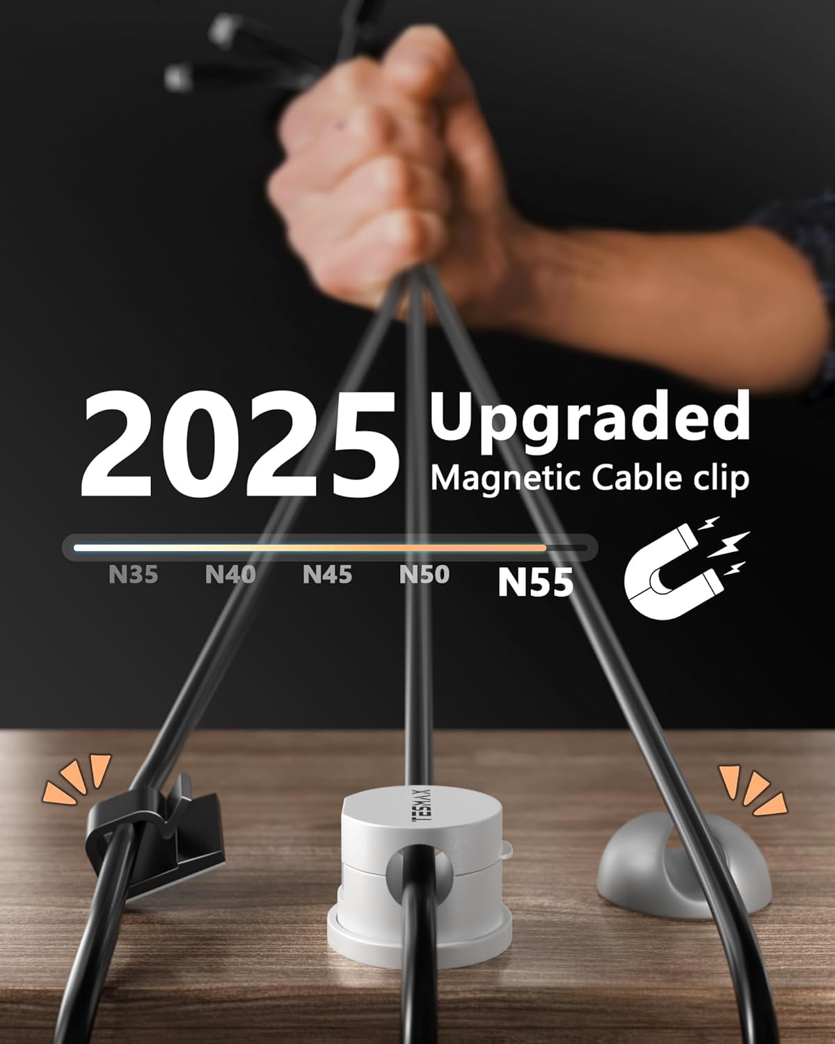 Magnetic Cord Holder 360°Rotation Cord Organizer, 6Pack Cable Clips [1s Lock] Adhesive Cable Management Desk Organizers and Accessories, Phone Charging Wire Holder for Nightstand,Car,Home Office
