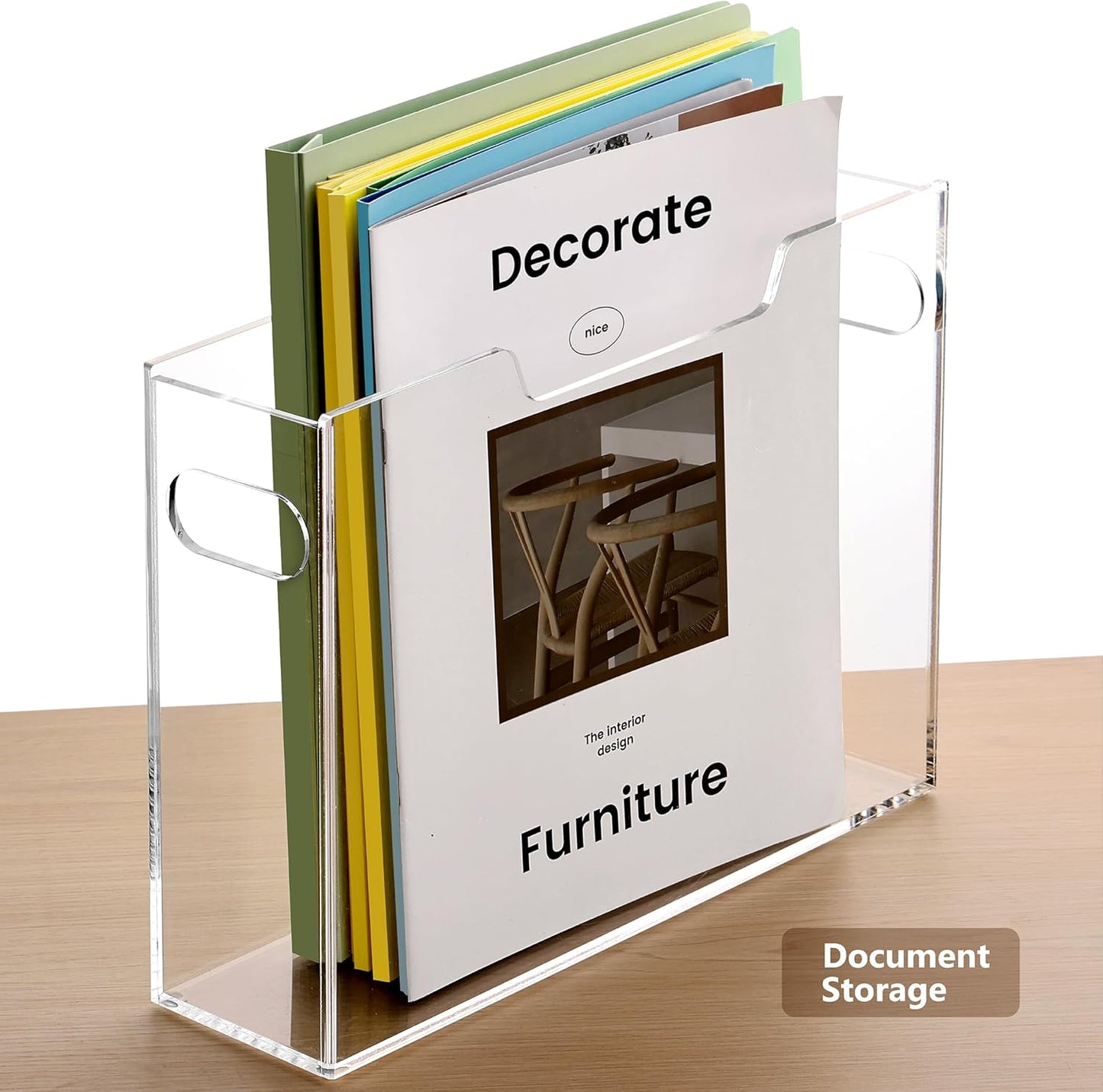 DINGHUO Hanging File Organizer, Acrylic File Holder with Handles, No Assembly Required, Clear File Crate Storage Box for Desk Office, Fits Standard Letter Size 8.5"x11" Folders
