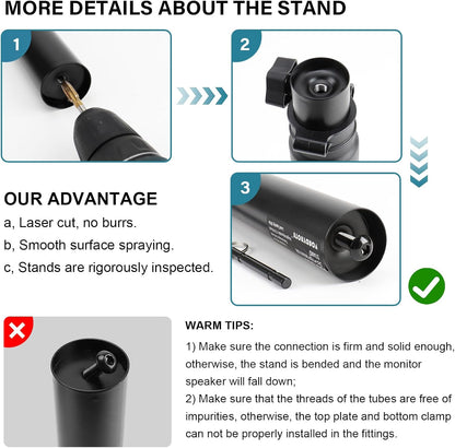 Vondynote Set of 2 Desktop Clamp Speaker Stands Short Studio Monitor Stands Height Adjustable