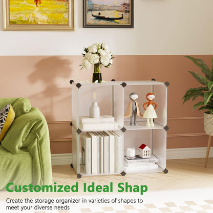 C&AHOME Cube Storage Organizer, 4-Cube Shelves Units, Closet Cabinet, DIY Plastic Modular Book Shelf Ideal for Bedroom, Living Room, Office, 24.8" L x 12.4" W x 24.8" H Milky UPCS04M
