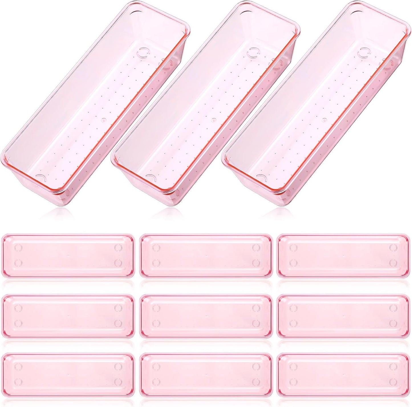 Maitys 12 Pcs Clear Drawer Organizer 9 x 3 x 2 Inches Plastic Rectangle Trays Makeup Vanity Storage Bins and Kitchen Drawers Dividers for Office Desk Silverware Kitchen Utensils(Clear)