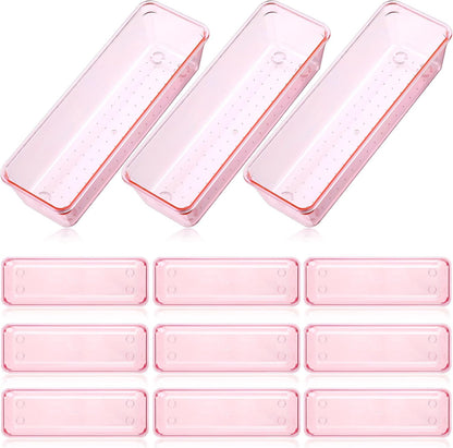 Maitys 12 Pcs Clear Drawer Organizer 9 x 3 x 2 Inches Plastic Rectangle Trays Makeup Vanity Storage Bins and Kitchen Drawers Dividers for Office Desk Silverware Kitchen Utensils(Clear)