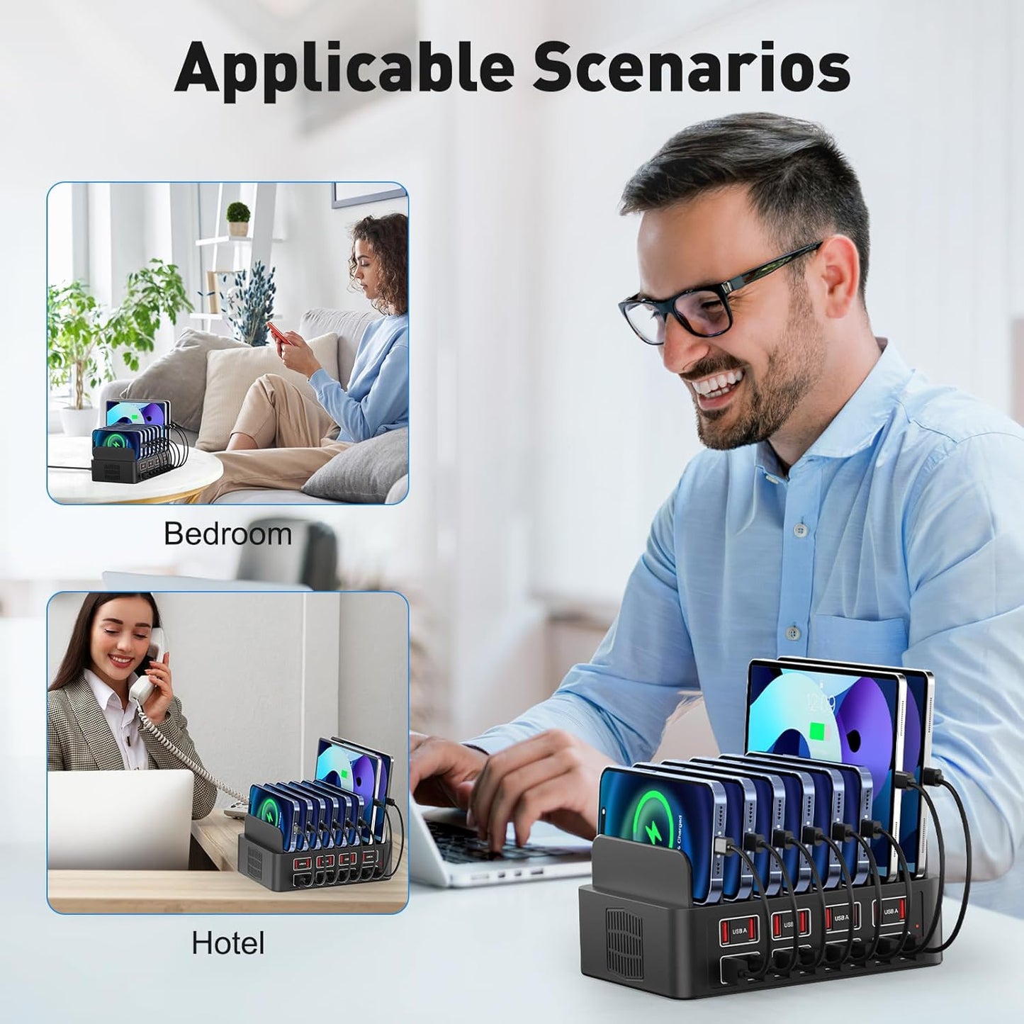USB Charging Station, 150W 16 Port USB a Charging Station - Supports iPhone iPad Android Phones, Watches Game Consoles and Many Other Electronic Devices