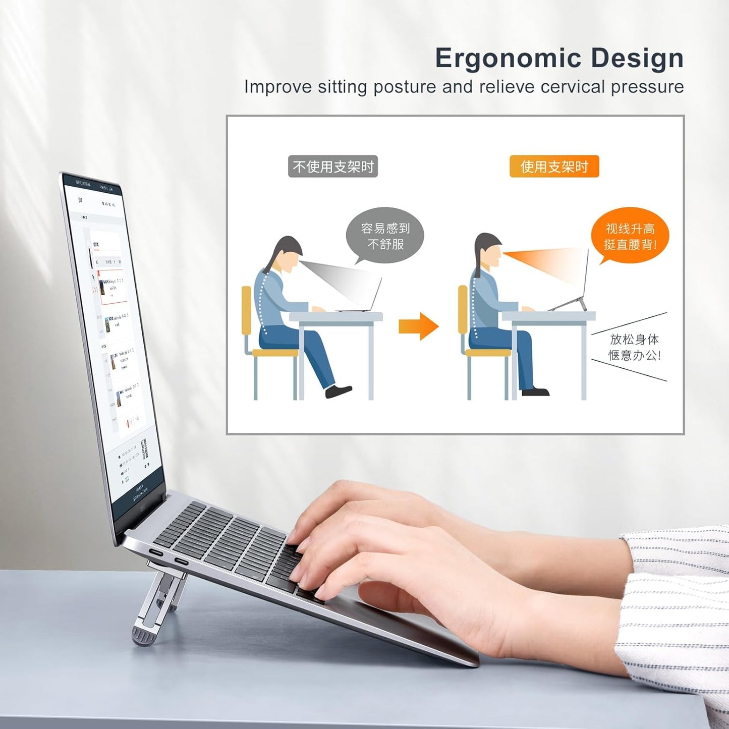 Laptop Stand for Desk,Laptop Cooling Stand,Keyboard Riser, Ergonomic Laptops Elevator for Desk, Laptop Riser Compatible with MacBook Air Pro, with Dell, with HP, More 10-15.6” Laptops