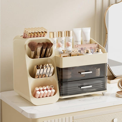 Booklov Makeup Organizer for Vanity, Countertop Cosmetic Display Case with Clear Acrylic Drawers, Bathroom Counter Beauty Caddy, Cute Table Storage Holder for Skincare, Brush Lipsticks, Crystal White