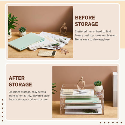 Harloon 4 Tier Paper Organizer Letter Tray Acrylic Desk File Organizer Heavy Duty Stackable Documents Clear Letter Paper Holder Sorter Office Tray for A4, Office Classroom Home File Pad Notebooks