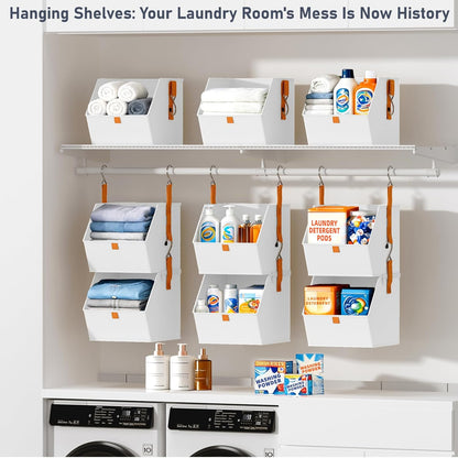 DIMJ Hanging Closet Organizer - 4 Tier Collapsible Hanging Shelves with Hooks Zipper, Fabric Clothes Organizer, Space-Saving Storage Bin Basket for RV, Bedroom, Laundry Organization
