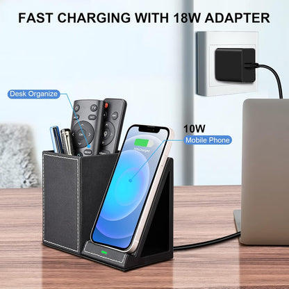 Wireless Charger with Desk Organizer, Wireless Charging Station for iPhone 13/13 Pro Max/13 Pro/12 Series/11/XS Max/XR/X/8Plus/SE 2, Wireless Charging Stand with Leather… (Marble)