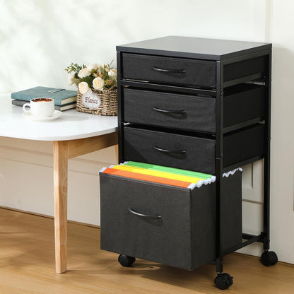 Chunful 4 Drawer Rolling File Cabinet Mobile Printer Stand Metal Cart with Fabric Vertical Filing Chest Wheels A4 Letter Size Under Desk Utility Craft Storage Organizer for Home Office School(Grey)