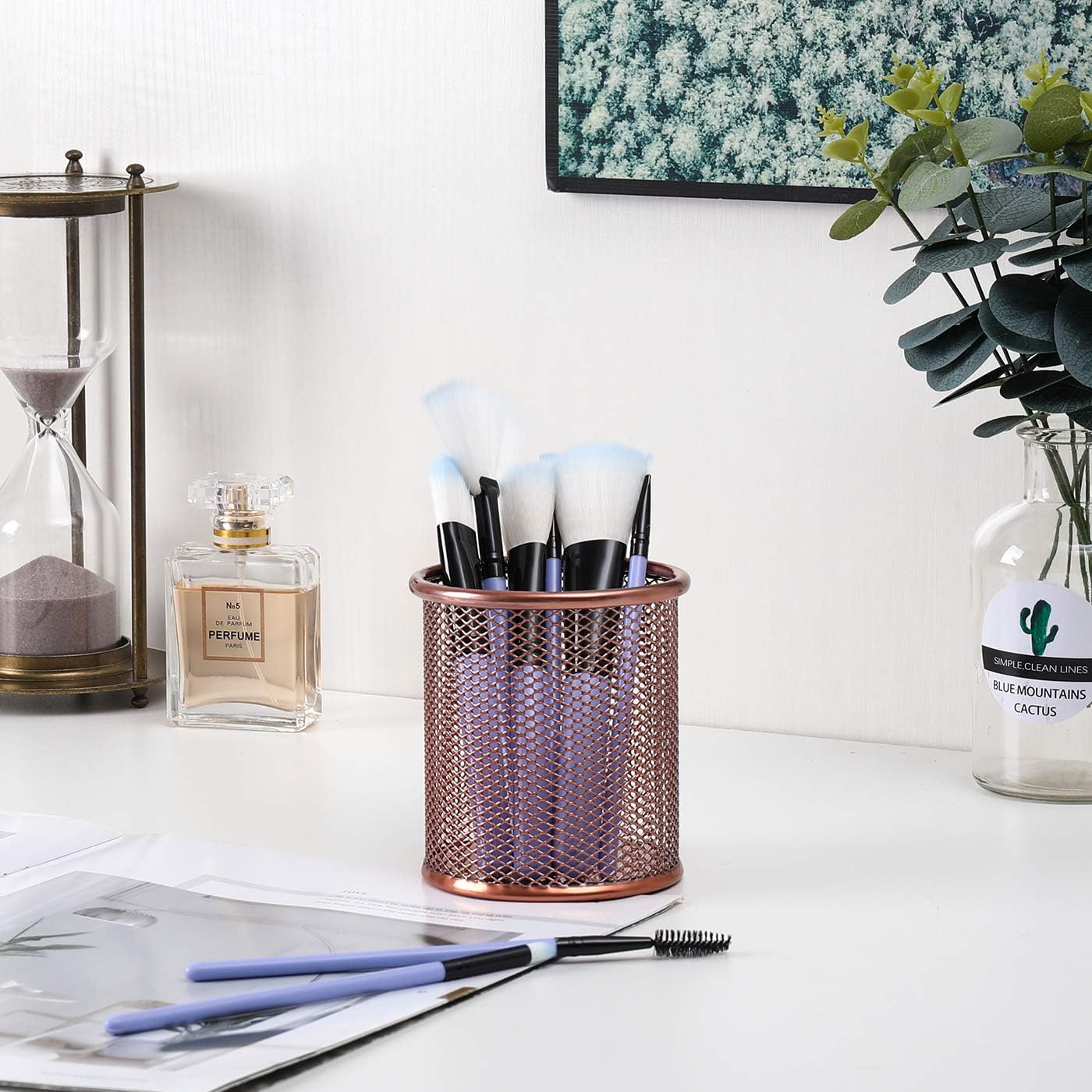 PAG Pencil Holder for Desk, 2 Pack Desktop Pen Cup, Office Supplies Desk Organizers and Accessories Organization, Makeup Brush Holder, Gold