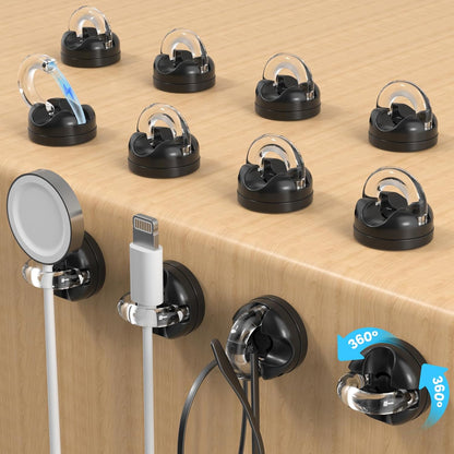 8-Pack Magnetic Cable Clips Cord Organizer, 360° Swivel Cable Holder with 8mm Slot for Phone Charging Cord, HDMI, USB, Strong Adhesive for Desk, Nightstand, Wall, No-Residue Removal