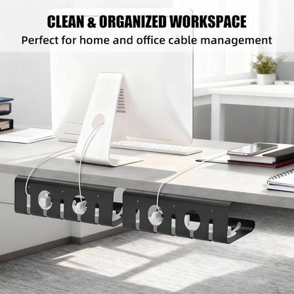 Under Desk Cable Management, 2 Pack 17" Cable Tray Organizer, No Drill or Screw Mount, Standing Desk Cable Management, Cord Organizer, White