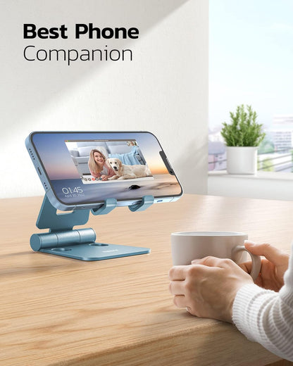 Nulaxy Dual Folding Cell Phone Stand, Fully Adjustable Foldable Desktop Phone Holder Cradle Dock Compatible with iPhone 17 16 15 14 13 12 11 Pro Max Xs Xr X 8, Nintendo Switch, All Phones