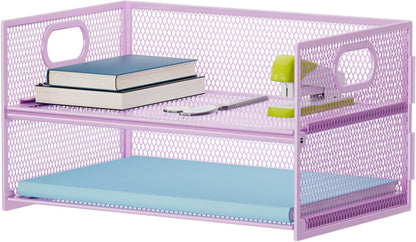 Marbrasse 2 Tier Paper Organizer Letter Tray, Mesh File Organizer with Handle, Paper Sorter Desk Organizer for Home Office Supplies - Black