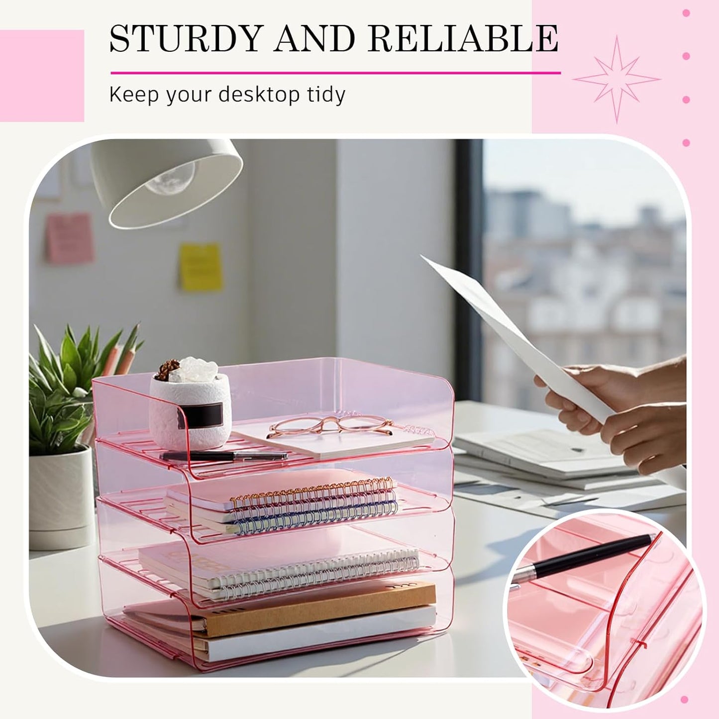Harloon 4 Tier Paper Organizer Letter Tray Acrylic Desk File Organizer Heavy Duty Stackable Documents Clear Letter Paper Holder Sorter Office Tray for A4, Office Classroom Home File Pad Notebooks