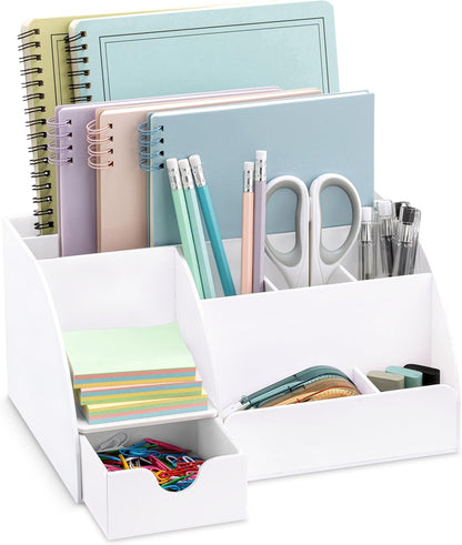 My Space Organizers Clear Acrylic Desk Oganizer, 9 Compartments, Office Supplies and Desk Accessories Organizer, Home Decor Desktop Organizer (Clear)