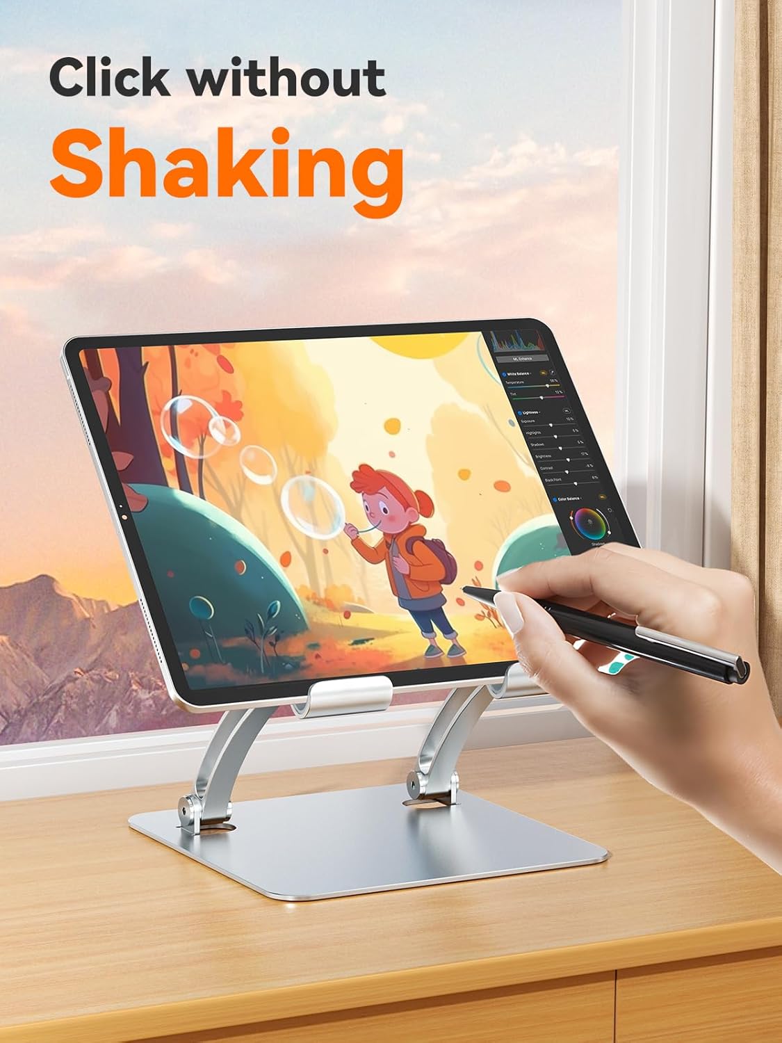 tounee Tablet Holder Stand, Dual Rod Adjustable Aluminum Desktop Stand, Compatible with 4.7-16.9" iPads, Surface Tablets, Portable Monitors, Kindle & More (Gray)