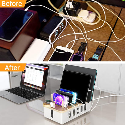 Metal Charging Station for Multiple Devices,New Upgrade Wood Charging Station for Phone Tablet Smart Watch Holder Desk Organizers，Matte Black Dock Device Organizer