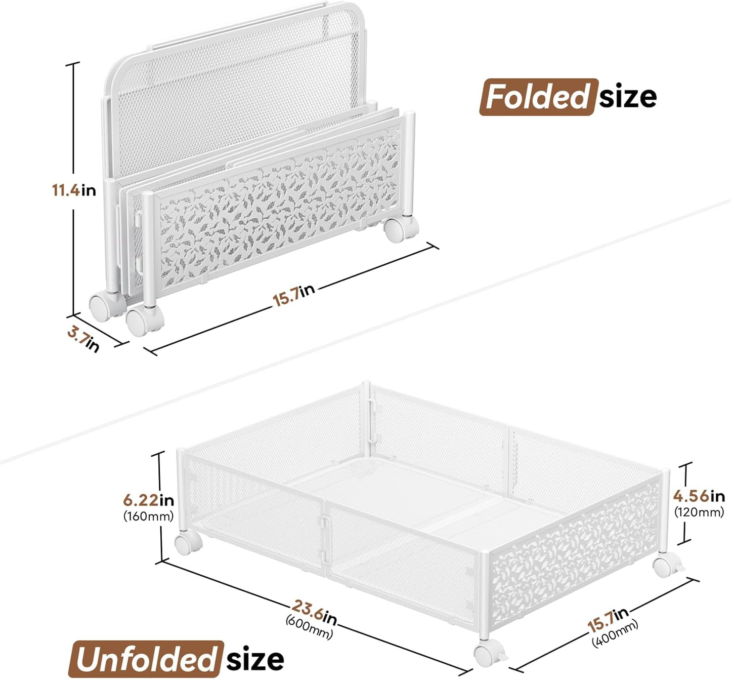 PHINOX Under Bed Storage Containers with Wheels, Under Bed Shoe Storage Organizer Drawer, Tool-free Assembly Metal Storage Containers for Bedroom Clothes Shoes Blankets -2PCK