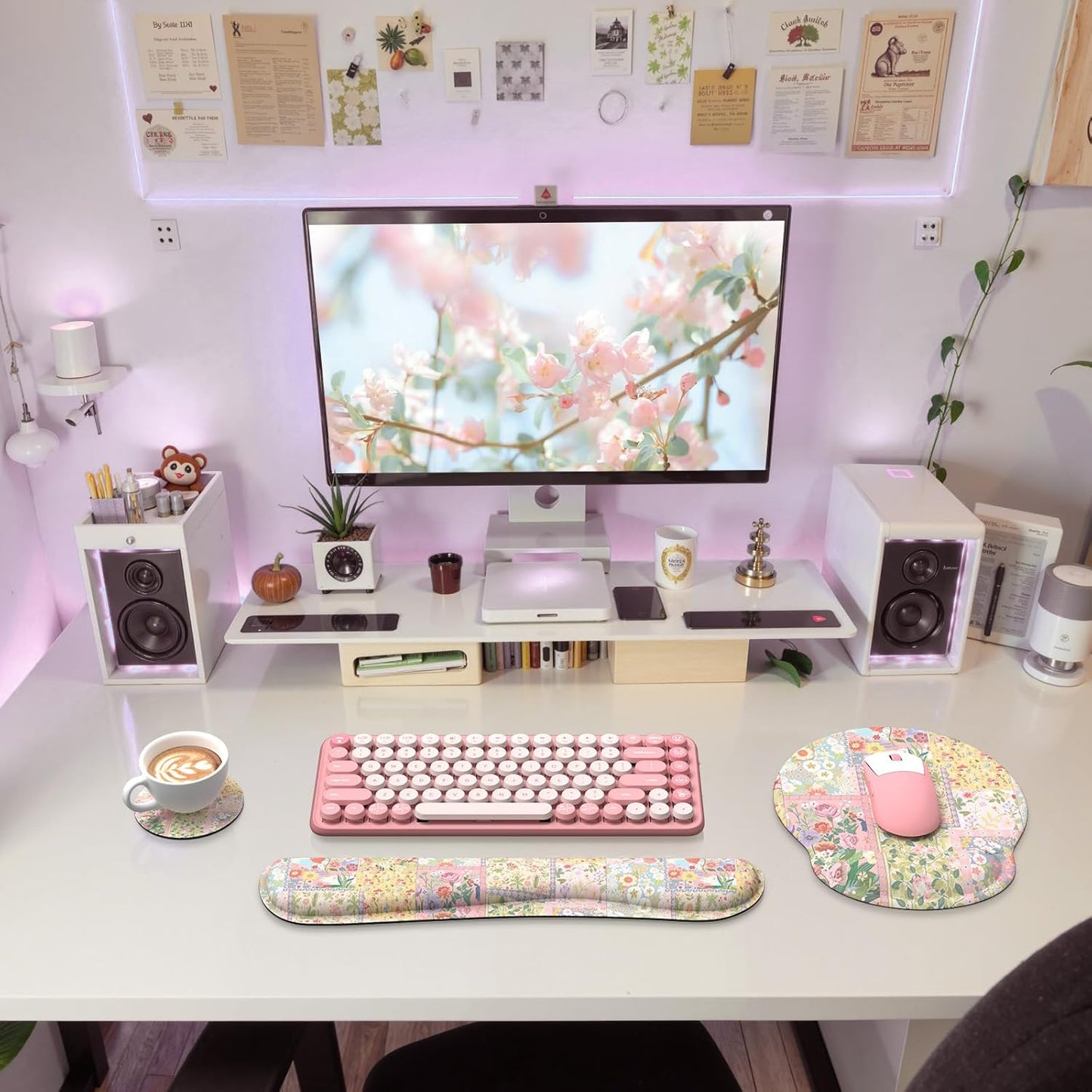 iLeadon Mouse Pad and Keyboard Wrsit Rest, Anti-Fatigue Gel Wrist Rest for Keyboard, Mouse Pad Set for Computer Women Office (Pink Floral)