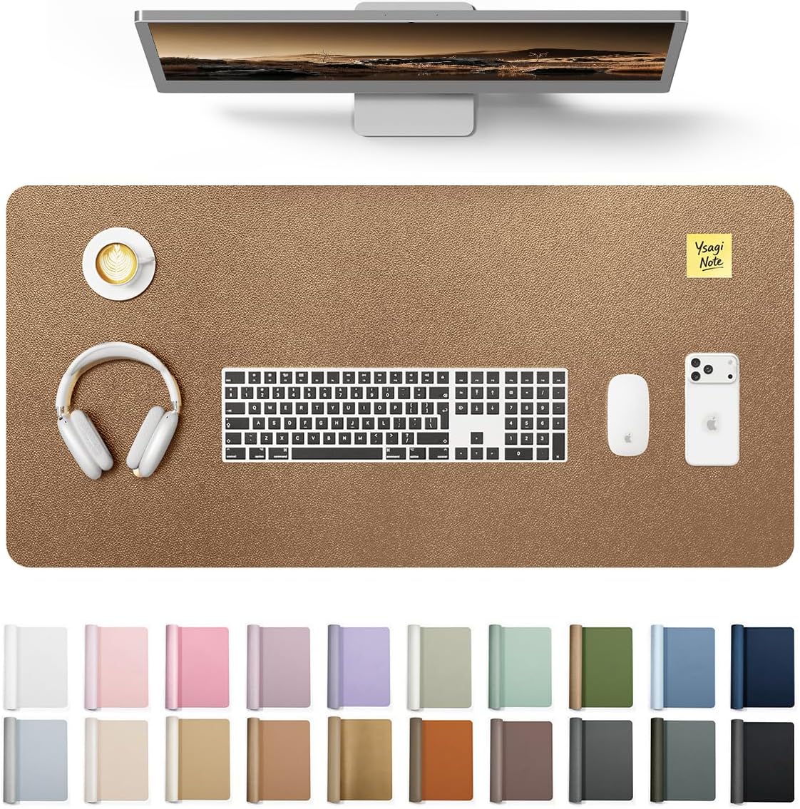 YSAGi Leather Desk Protector, Office Mat, Large Mouse Mat, Non-Slip PU Leather Blotter, Laptop Pad, Waterproof Writing Pad for Office and Home (Light Pink, 23.6" x 13.8") - Colors B