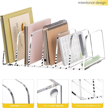 YUXUN Desk File Organizer,5-Section Vertical Clear Acrylic Desk Organizer File Holder Mail Sorter Office Organization for Office Home &Classroom（B5）