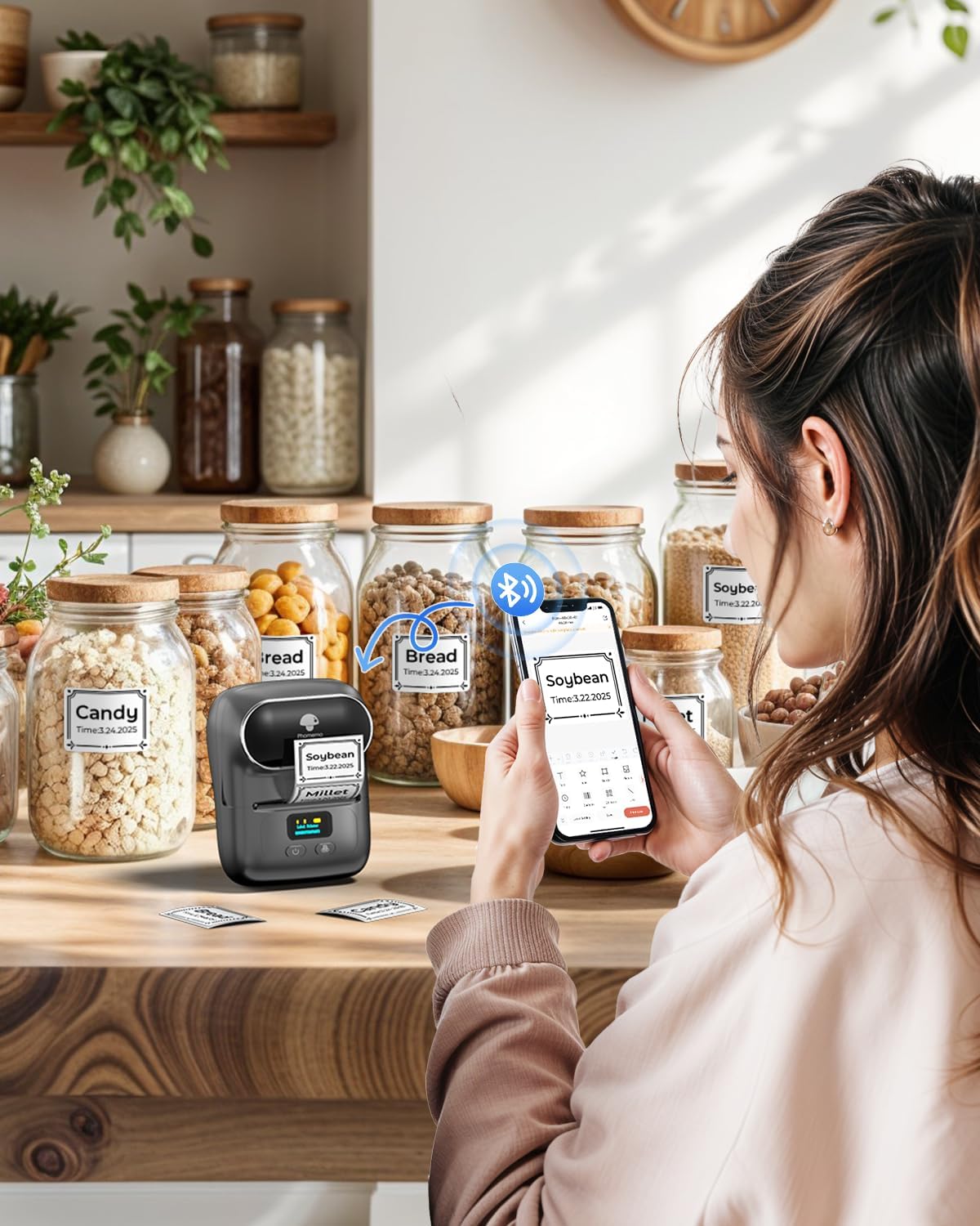 Phomemo M110 Label Makers - Barcode Label Printer Bluetooth Label Maker Portable Thermal Printer for Small Business, Address, Barcode, Logo, Clothing, Mailing, Sticker Printers for Phone & PC, Black
