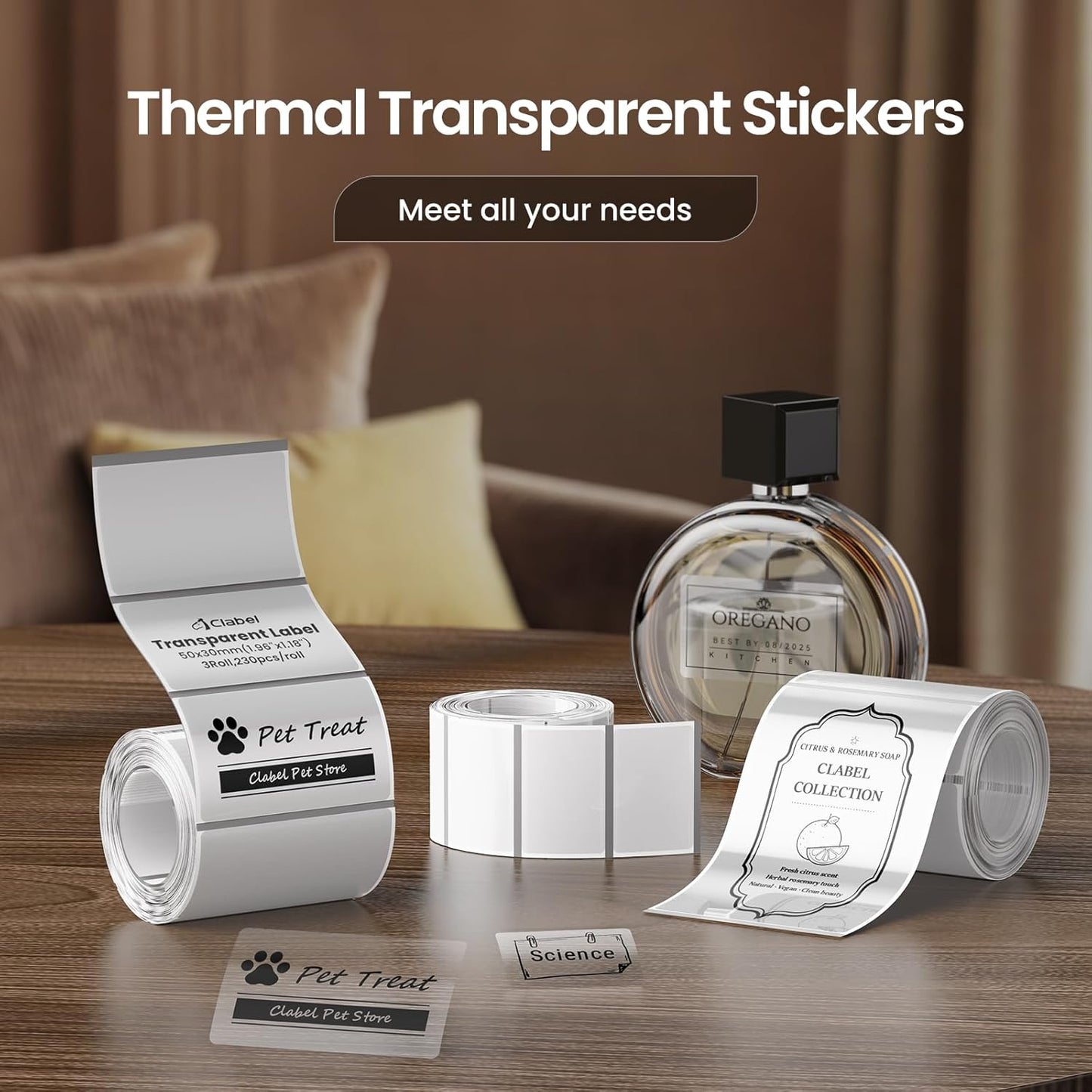 Clabel Printable White Cable Labels 6 Rolls of Thermal Self-Adhesive Paper Labels Tape, 25x78mm (1"x3") 100 Sheets Per Roll, Black Print on White Sticker Tags Durable