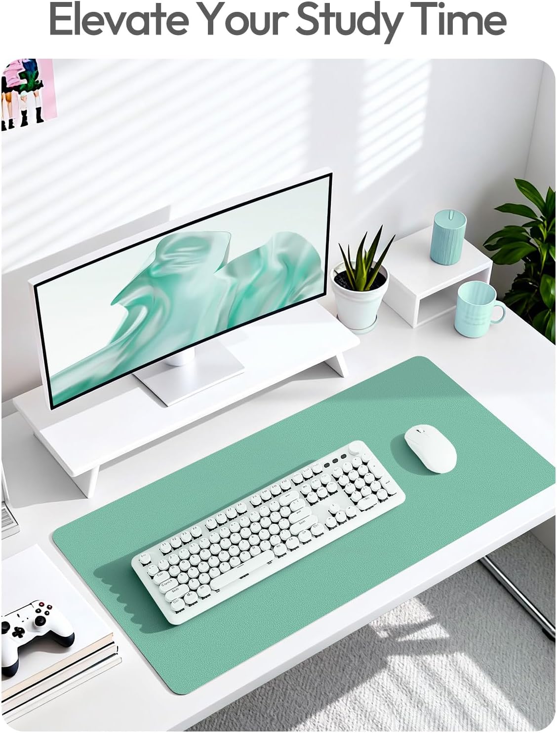 YSAGi Leather Desk Protector, Office Mat, Large Mouse Mat, Non-Slip PU Leather Blotter, Laptop Pad, Waterproof Writing Pad for Office and Home (Light Pink, 23.6" x 13.8") - Colors B