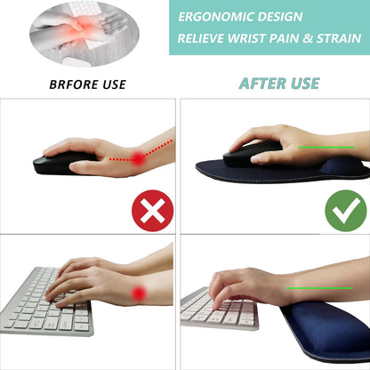 Keyboard Wrist Rest Pad Mouse Pad with Wrist Support Set of 3, Mousepad with Non-Slip Rubber Base, Ergonomic Memory Foam Mouse Wrist Cushion Support for Home Office Laptop Computer, Flower Black