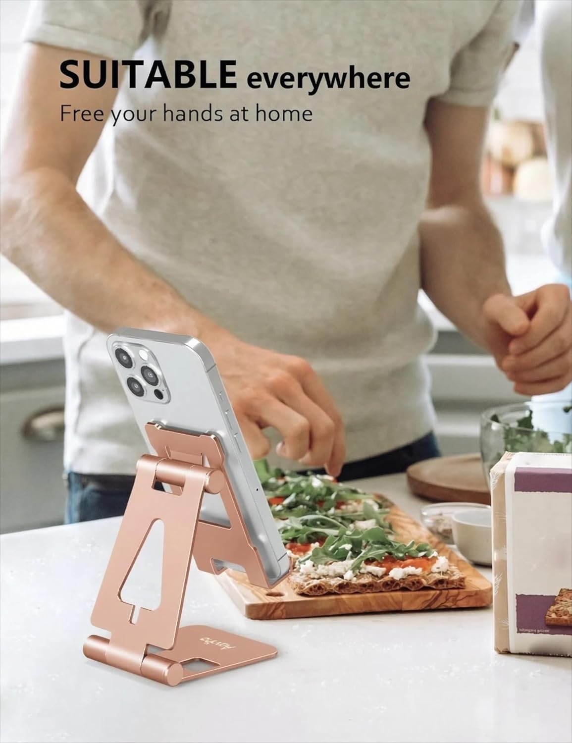 Aoviho Cell Phone Stand for Desk, Adjustable Desktop Phone Holder Stand, Foldable Moblie Phone Dock for iPhone17 16 15 14 13 12 11 Pro Xs Max Xr X 8 7 6 5 5s SE Nintendo Switch All Phones, Pink