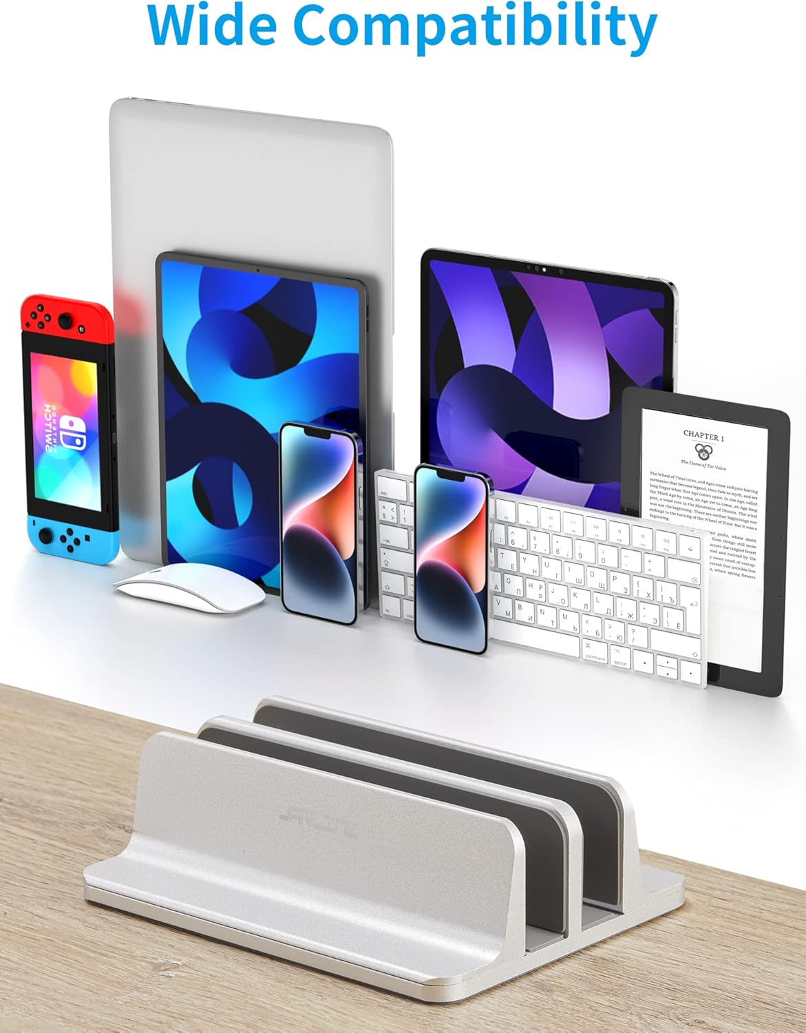 JARLINK Vertical Laptop Stand, Aluminum Laptop Holder Desktop Stand with Adjustable Dock Size (up to 17.3 inches) Compatible with All MacBook/Surface/Dell/Gaming Laptops (Silver)