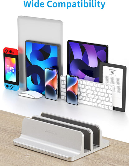 JARLINK Vertical Laptop Stand, Aluminum Laptop Holder Desktop Stand with Adjustable Dock Size (up to 17.3 inches) Compatible with All MacBook/Surface/Dell/Gaming Laptops (Silver)