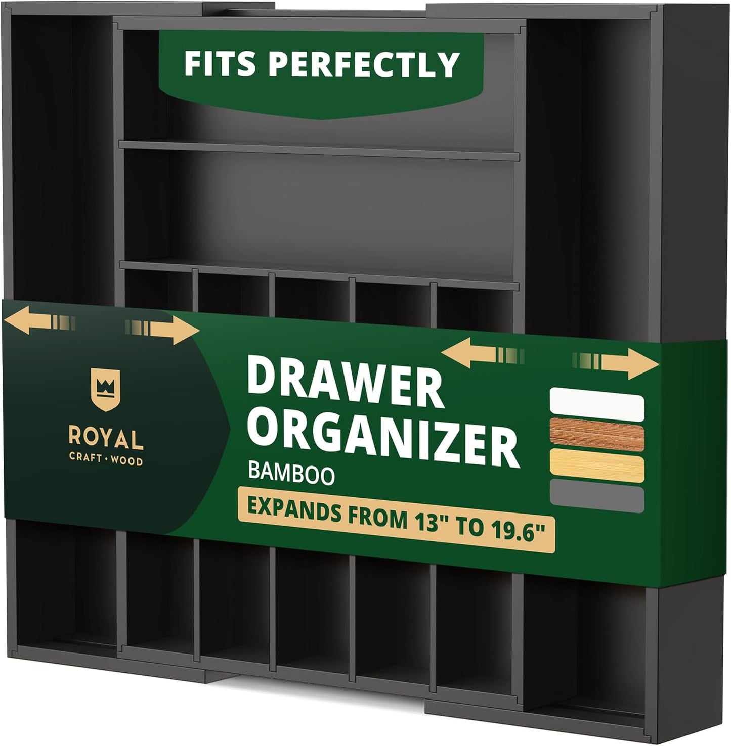 ROYAL CRAFT WOOD Luxury Bamboo Kitchen Drawer Organizer - Silverware Organizer, Utensil Holder & Cutlery Tray Drawer Dividers for Flatware (9 Slot, Natural)