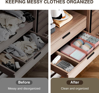 DIMJ Drawer Organizers Clothes, Dresser Organizer Bins for Baby Clothes,Underwear and Sock, Fabric Closet Organization and Storage Boxs, Drawer Dividers for Nursery, Clothing, Tie - 4 Pack, Beige
