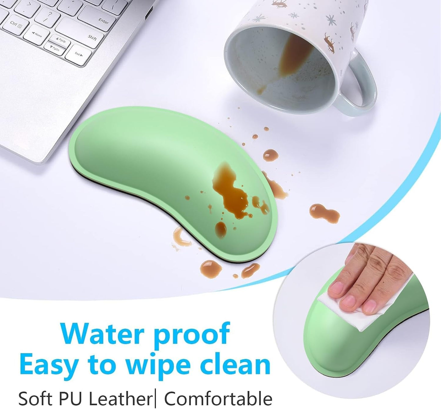 Dapesuom Keyboard Wrist Rest Set, Cute PU Leather Wrist Cushion for Computer Keyboard and Mousepad, Memory Foam Mouse Pad Rests Support with Non-Slip Base for Typing Pain Relief Laptop, Colonial White
