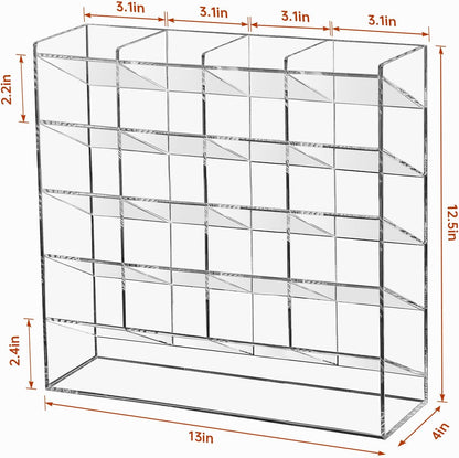 BEYGORM Acrylic Vertical Marker Organizer for 150 Markers with 13 Compartments, Clear Angled Pen & Pencil Holder, Large Desk Stationery & Art Supply Storage for Office & School (10.2 x 9.8 x 4 Inch)
