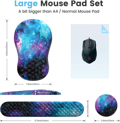 HAOCOO Keyboard Wrist Rest, Ergonomic Mouse Pad with Wrist Rest, 3 in 1 Keyboard and Mouse pad with Coaster Set, Memory Foam Wrist Support, Non-Slip PU Base for Home Office, Rose Gold Pink