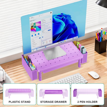 WALI Computer Monitor Stand with Storage, Desk Monitor Riser 3 Height Adjustable, Laptop Riser with Airflow Vents, Desk Organizer for Computer, Laptop, Printer (PTT002-B), 1 Pack, Black