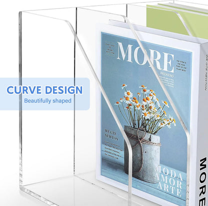 2 Pack- Stackable Paper Letter Tray,Clear Acrylic Magazine Holder and File Organizer - Sleek Desk Organizer for Home Office, Bookshelf, or Workspace - Space-Saving Transparent Document Holder