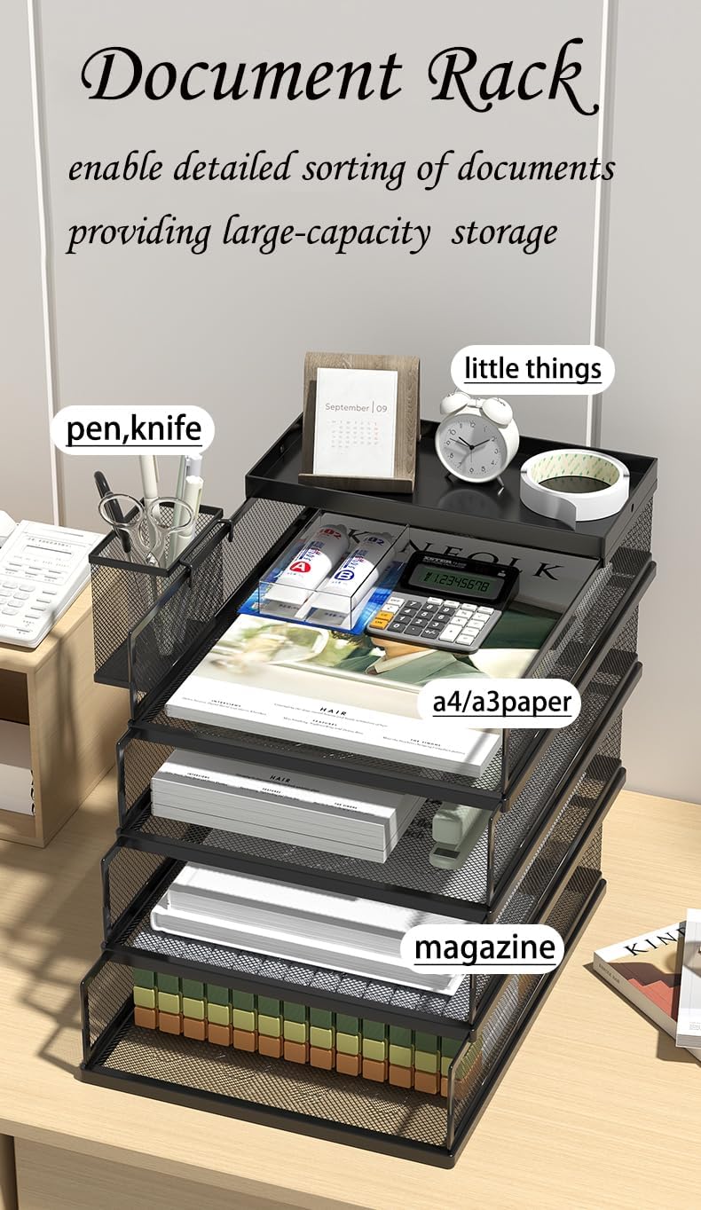 2/4/6 Tier Paper Organizer Letter Tray, Clear Acrylic Layer Stackable Paper Sorter, Plastic A4 Office File Folder Holder for for Desk Accessories, Notes, Pens, File, Document (Clear, 4 Tier)