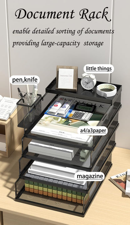 2/4/6 Tier Paper Organizer Letter Tray, Clear Acrylic Layer Stackable Paper Sorter, Plastic A4 Office File Folder Holder for for Desk Accessories, Notes, Pens, File, Document (Clear, 4 Tier)