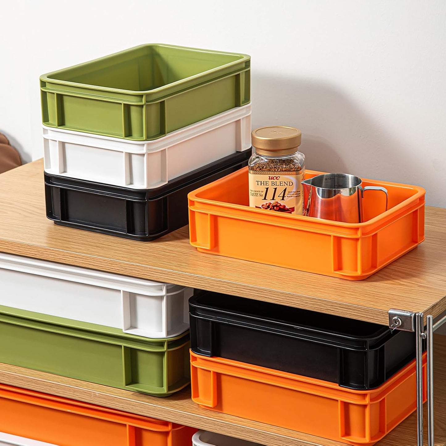 Stackable Organizer Boxes - Create Your Perfect Modular Desktop Storage System Office Desk Organizer Set15.8''*11''*3.26'' (Beige, 6Large)