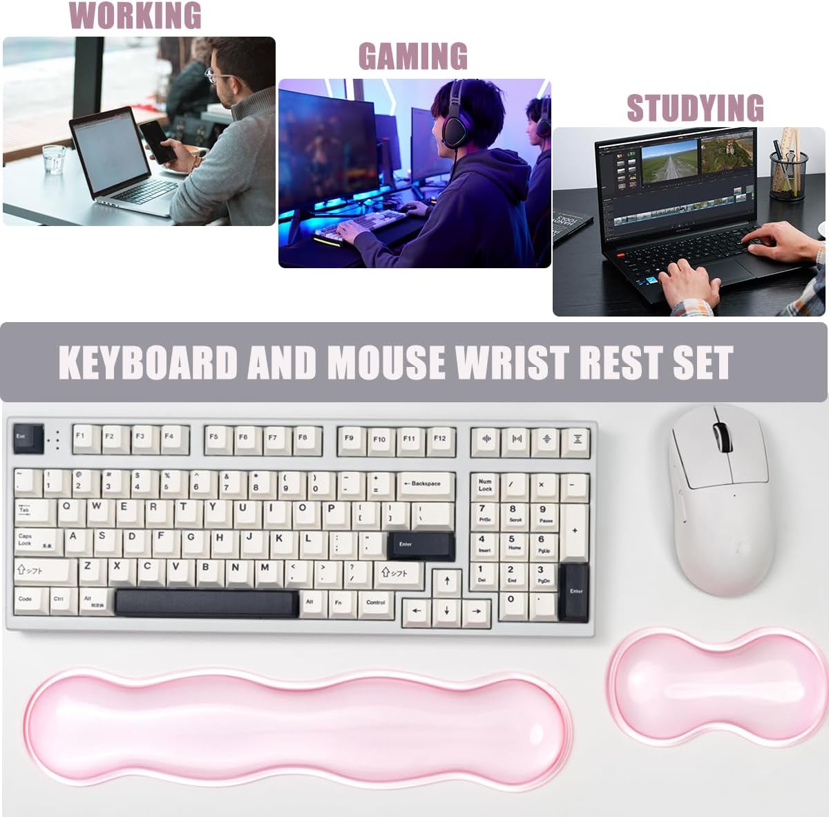 Clear Gel Wrist Rest for Keyboard and Mouse, Green Silicone Mouse Wrist Rest Set, Cute Ergonomic Wrist Rest for Keyboard 60%/75%(Green)