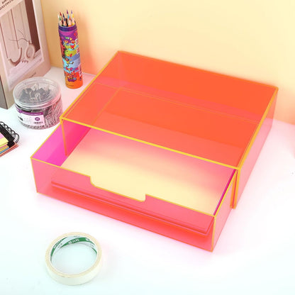 Gelite Acrylic Desk Organizer with Drawer for Makeup Vanity Stackable Desktop Storage Box for Office Supplies, 13.8 x 9.8 x 3.9’’, Neon Green